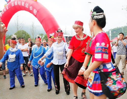 Married women return home for long table feast
