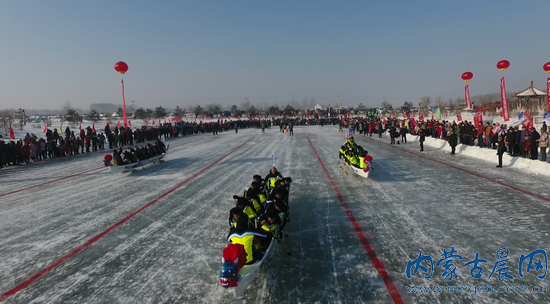 Dragon boating held in Duolun on ice-covered lake