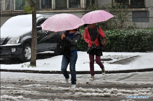 Snowfall hits Taiyuan, N China