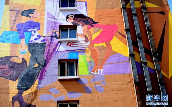 Pictures of girls printed on walls in Shenyang