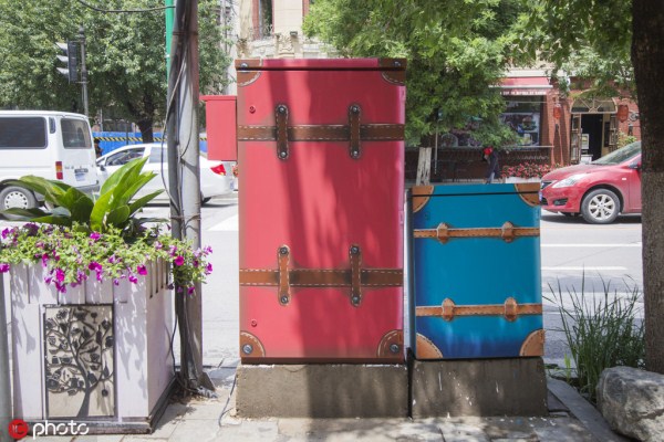 Colorful electric cabinets decorate Shenyang street