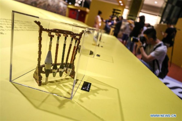 Items modeled with Lego bricks on display in China's Liaoning