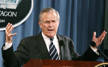 U.S. Secretary of Defense Donald Rumsfeld speaks at a news briefing at the Pentagon in Washington, October 26, 2006. 