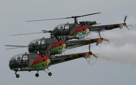 Members of the Portuguese acrobatic group 'Rotores de Portugal' (Portugal's rotors) fly over Samil beach in Vigo, northern Spain, during an aerial exhibition July 22, 2007.