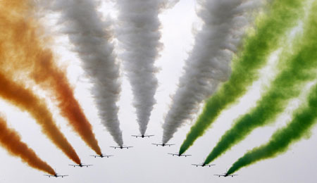 Performance of Italian Freccie Tricolori aerobatics team