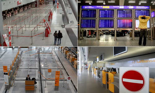 Stranded passengers wait at major Europe airports