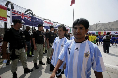 Inmates play in mock tournament of world cup in Peru