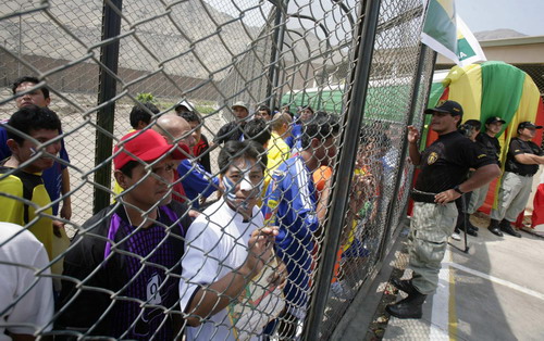 Inmates play in mock tournament of world cup in Peru