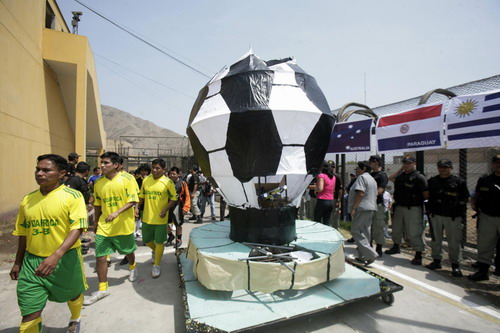 Inmates play in mock tournament of world cup in Peru