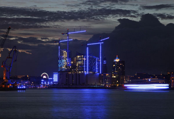 Blue lights illuminate Hamburg for 'Cruise Days'
