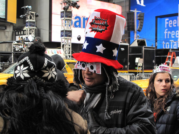 Revellers celebrate new year in Times Square in New York