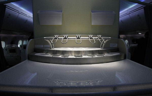 The bar counter of All Nippon Airways' (ANA) first Boeing 787 Dreamliner aircraft is seen after the aircraft landed at Haneda airport in Tokyo Sept 28, 2011. A look inside the New Boeing 787 Dreamliner