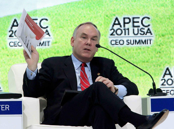PricewaterhouseCoopers CEO Dennis Nally speaks during the APEC CEO summit in Honolulu, Hawaii Nov 11, 2011. Photos: Leaders speak at APEC summit