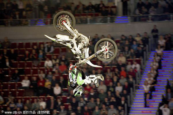 Riders demonstrate their skiils and bravery during the 'Night of the jumps' competition at the International Motorcycling Federation (FIM) Freestyle Motocross (FMX) World Championship in Gdansk, Poland. In photos: Poland FIM freestyle motocross championship