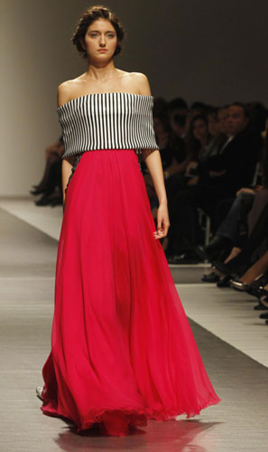 A model present a creation by Lebanese designer Georges Chakra for his collection of Spring Summer 2012, during a fashion show in Beirut January 18, 2012. Fashion show kicks off in Lebanon