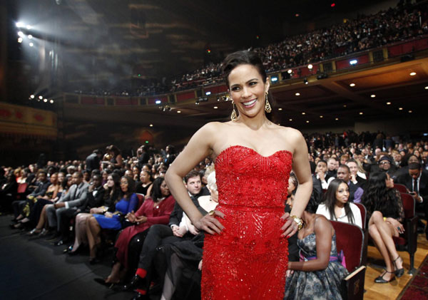 Actress Paula Patton poses during the 43rd Annual NAACP Image Awards at the Shrine auditorium in Los Angeles, California February 17, 2012. 'The Help' cleans up at 43rd NAACP Image Awards