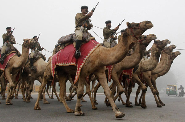 India soldiers rehearse for Republic Day parade