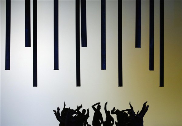 Dancers from the Hungarian State Folk Ensemble perform during the dress rehearsal of their new show 'Song of the Stag' at the Budapest Dance festival, April 26, 2013. Budapest Dance festival