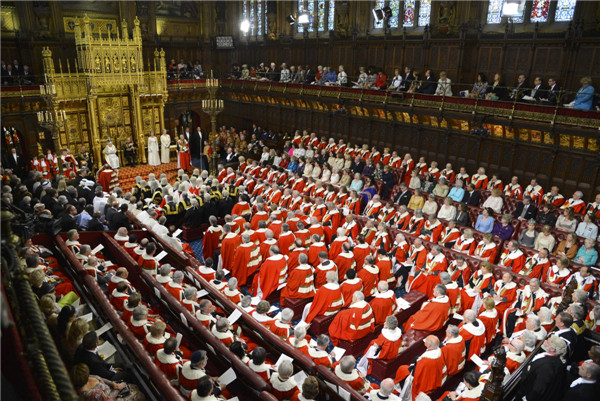 Britain's Queen Elizabeth delivers her speech in the House of Lords, during the State Opening of Parliament at the Palace of Westminster in London May 8, 2013. Queen Elizabeth opens Parliament