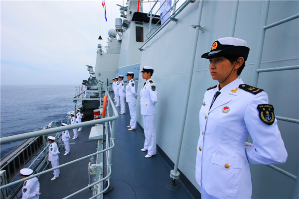 Chinese female sailors participate in China-Russia 'Joint Sea-2013' drill at Peter the Great Bay in Russia, July 12, 2013. Chinese female sailors at China-Russia sea drills