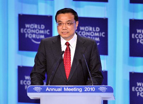 Chinese Vice Premier Li Keqiang delivers a speech in the annual meeting of the World Economic Forum (WEF) in Davos, Switzerland, Jan. 28, 2010. (Xinhua/Xie Huanchi) Vice premier's Switzerland trip fruitful