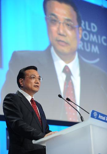 Chinese Vice Premier Li Keqiang delivers a speech in the annual meeting of the World Economic Forum (WEF) in Davos, Switzerland, Jan. 28, 2010. (Xinhua/Xie Huanchi) Vice premier's Switzerland trip fruitful