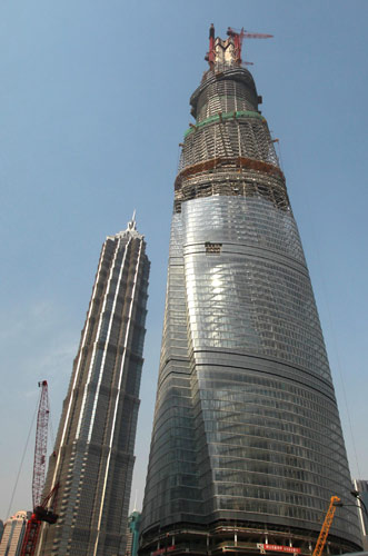 The Shanghai Tower, which is under construction, has reached 501.3 meters, April 11, 2013. Tallest skyscraper in China reaches over 500m