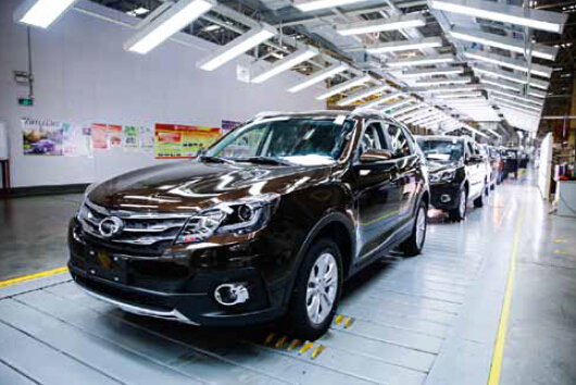 Cars rolls off a production facility