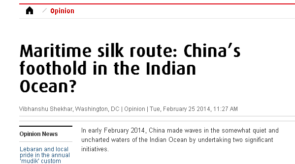 Maritime silk route: China's foothold in the Indian Ocean?