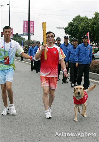 Guide dog leads torch relay in Zhoushan