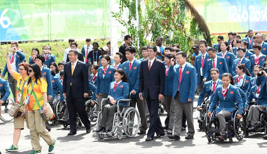 Chinese Paralympic delegates attend flag-raising ceremony