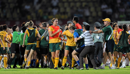 Post-game scuffle in U19 women soccer championship