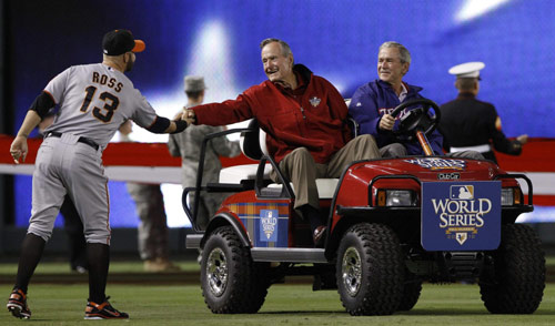Ceremonial first pitch by the Bushes
