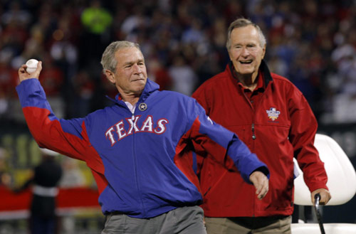 Ceremonial first pitch by the Bushes