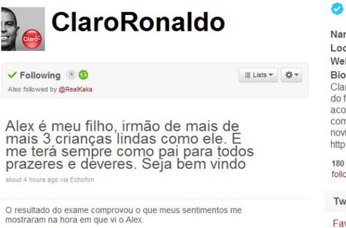 Ronaldo says he's father of 5-year-old boy