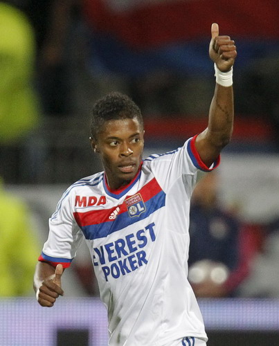 Olympique Lyon's Michel Bastos celebrates after scoring against Girondins Bordeaux during their French Ligue 1 soccer match at the Gerland stadium in Lyon Sept 24, 2011. European soccer sum-up