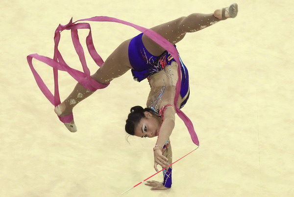 Katherin Arias of Venezuela competes during the rhythmic gymnastics individual general qualification round at the Pan American Games in Guadalajara Oct 15, 2011. Gymnasts compete at Pan American Games