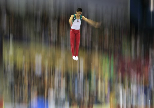 Jose Alberto Vargas of Mexico competes in the men's trampoline qualification round at the Pan American Games in Guadalajara Oct 17, 2011. Pan American Games