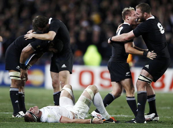 New Zealand ended 24 years of misery when it edged France 8-7 to win the Rugby World Cup for a second time on Sunday. New Zealand scrapes past France to win World Cup