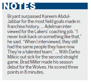 The Los Angeles Lakers were reeling and the Minnesota Timberwolves were rolling, turning an 18-point deficit into a one-point lead with three minutes to go. It pays to have Kobe Bryant on your team