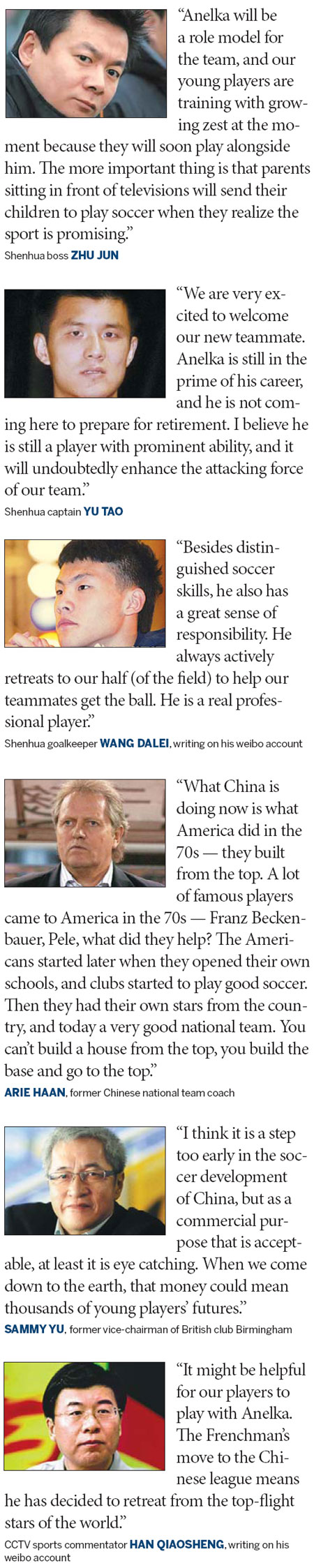 During Anelka's official debut in China, Anelka, the most high-profile foreign soccer player ever to sign for a Chinese league, said he hopes the club is successful in its pursuit of his high-profile former Chelsea teammate. He's here, he's hungry