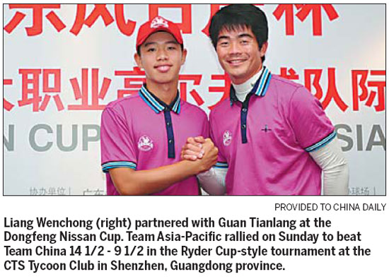 Chinese teen Guan Tianlang has been highly praised by his teammates at the Ryder Cup-style OneAsia Nissan Cup tournament in Shenzhen. Teammates full of praise for prodigy
