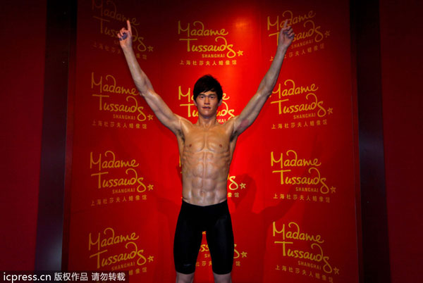 A wax figure of Chinese swimming star Sun Yang is displayed at Madame Tussauds Shanghai wax museum, Feb 4, 2013. Madame Tussauds Shanghai museum unveils Sun Yang's wax figure