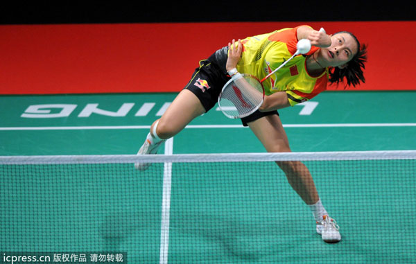 Wang Yihan of China returns a shot against P.V. Sindhu of India during their match at the 2013 Sudirman Cup world team badminton championships in Kuala Lumpur, on May 19, 2013. China on winning start at Sudirman Cup, Lee couldn't save Malaysia