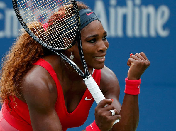 Serena Williams of the U.S. reacts after her win over compatriot Sloane Stephens at the U.S. Open tennis championships in New York September 1, 2013. Serena beats Stephens as Murray cruises