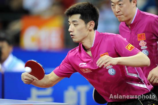 Zhang Jike and Ma Lin of China competes at the Volkswagen China Open concluded in Shenzhen Bay Sports Center on June 19, 2011. Clean sweep for China's ping-pong at Universiade test