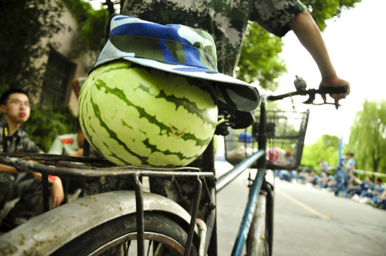 學生軍訓西瓜君走紅網絡 賣萌搞笑惹人愛(組圖)