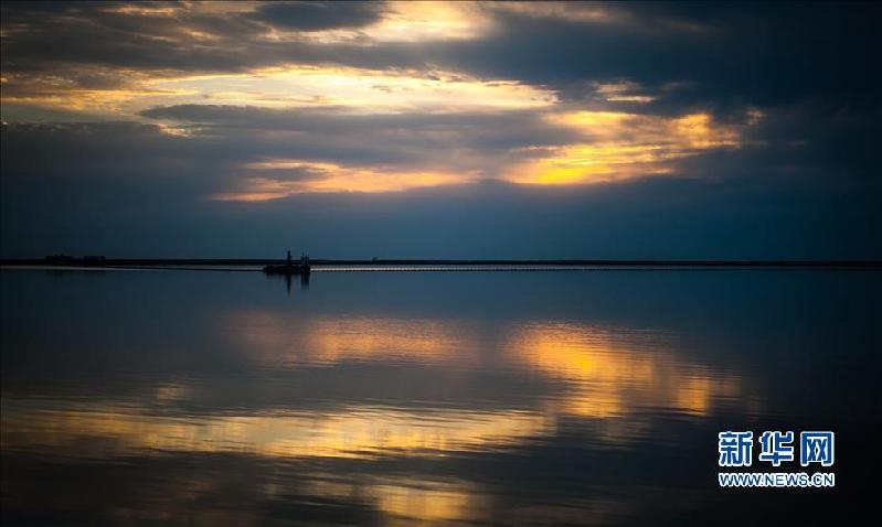 Shining saline lake in Lop Nur