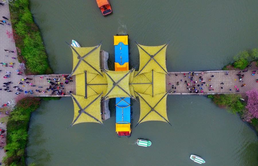 Aerial view of Slender West Lake in E China