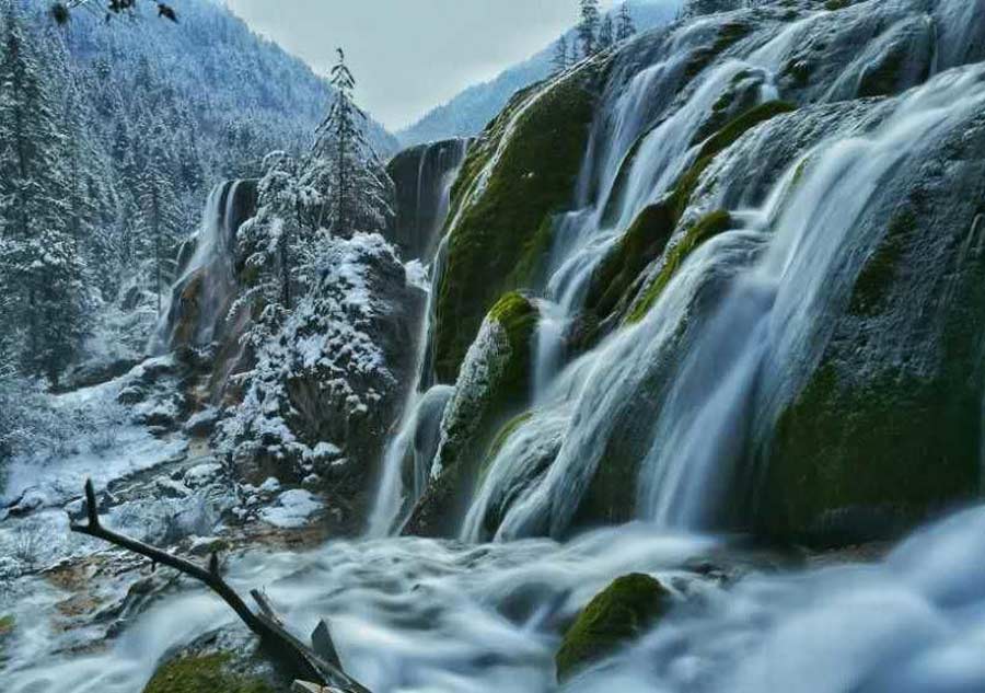 Mystical Jiuzhaigou Valley after snow
